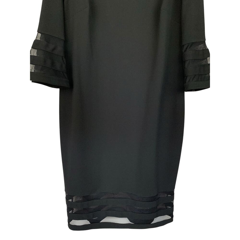 Calvin Klein Sheath Dress Black Bell Sleeve Illusion Trim Knee Length Women's 16 - Picture 4 of 9